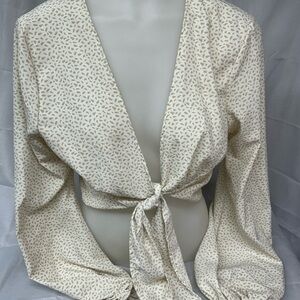 Windsor Cream Wrap Blouse with Tie Front and Long Sleeves